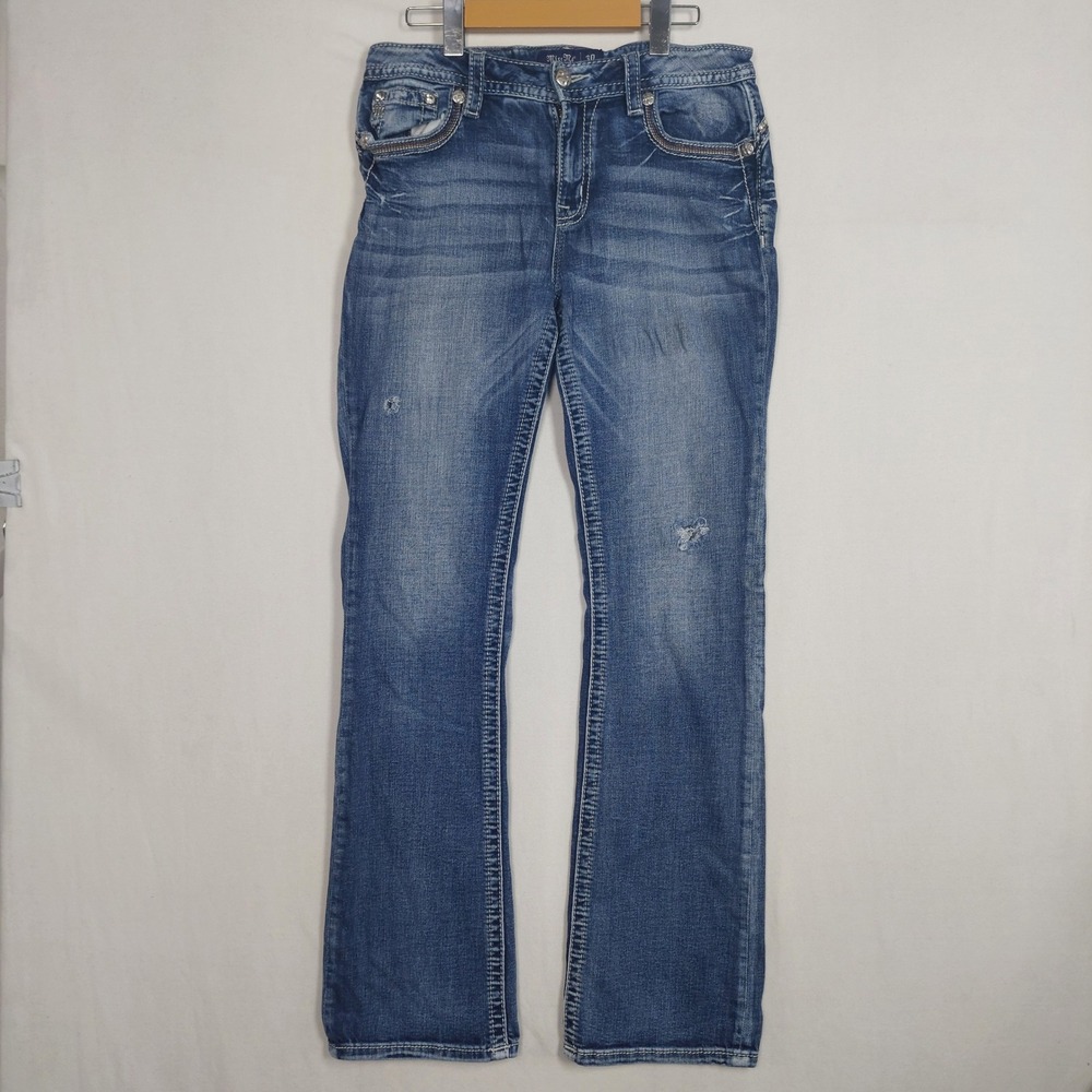 Miss Me Mid Rise Bootcut Jeans Size 30 M3444B40 Medium Wash Sequin Pockets
